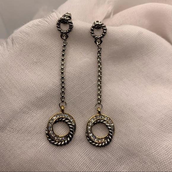 Women’s Crystal Loop Circles Gold Silver Chain Rope Drop Earrings - Picture 5 of 11